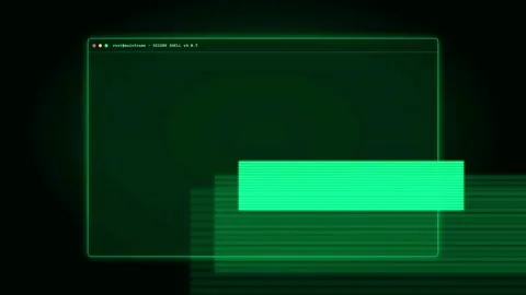 Digital hacking interface with scrolling green computer code and access granted Video stock 343162021