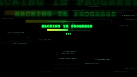 Digital hacking progress bar with green computer code on a black screen Stock Footage 336777034
