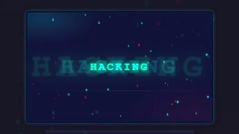 Digital Hacking Text Animation with Glitch Effects on a Dark Cyber Security Stock Footage 336774634
