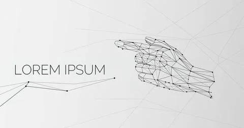 Digital hand made of lines and dots pointing right Stock Illustration