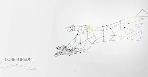 Digital hand reaching forward with geometric lines and dots Stock Illustration