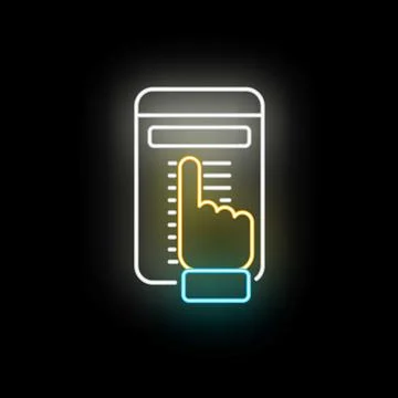 Digital hand selecting item on neon touchscreen interface 스톡 일러스트