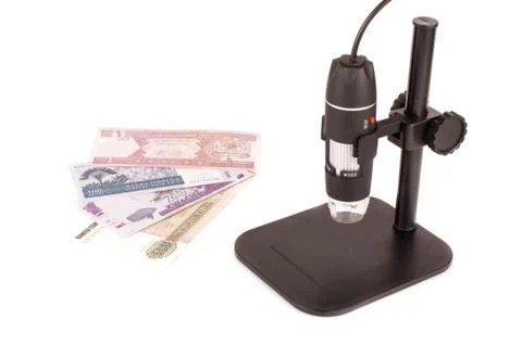 Digital handheld microscope for laboratory work Stock Photos