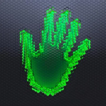 Digital handprint concept. Human hand trace on the matrix. Stock Illustration