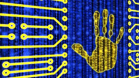 Digital handprint on datastream circuit board Stock Illustration