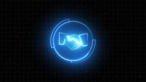 Digital handshake icon visualizes successful corporate business mergers. Se.. Stock Footage 337817454