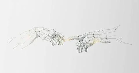 Digital handshaking illustration with wireframe style Stock Illustration