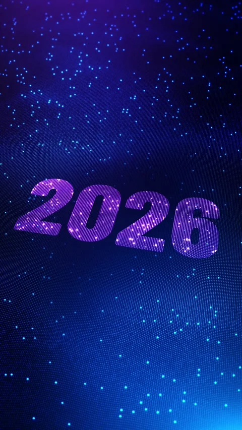 Digital Happy new year 2026 mining, modern computer technology surface. Cyber Stock Footage 333909178