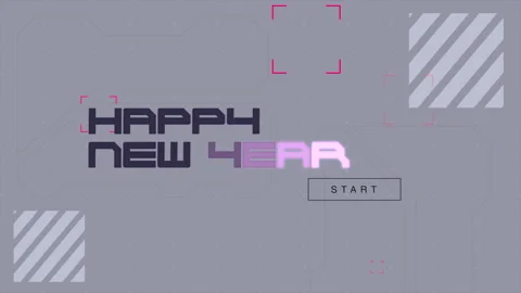 Digital Happy New Year text on screen with HUD elements Stock Footage 255869107