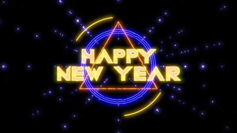 Digital Happy New Year text on computer screen with HUD elements Stock Footage 257517768