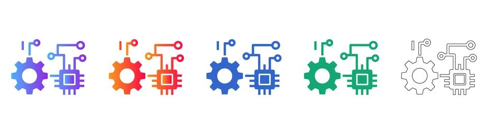 Digital Hardware Chip Configuration Icon Set Stock Illustration