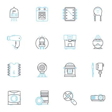 Digital hardware linear icons set. Processor, Motherboard, Graphics, Sound Stock Illustration