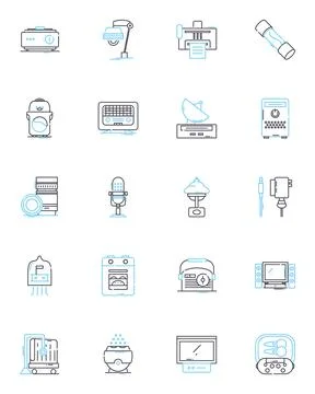 Digital hardware linear icons set. Processor, Motherboard, Graphics, Sound Stock Illustration