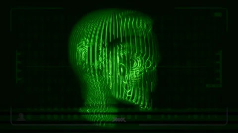 Digital head scan displaying binary code data interface. Stock Footage 340638237