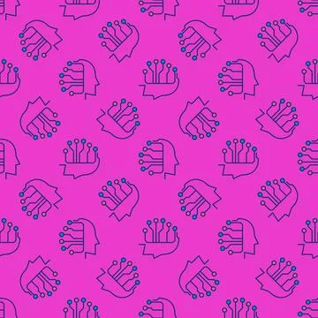 Digital Head vector Artificial Intelligence colored seamless pattern Illustrazione stock