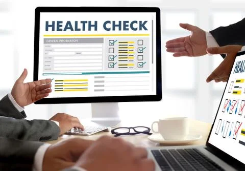 Digital HEALTH CHECK Concept working with computer interface as medical Healt Stock Photos