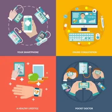 Digital health icons set flat Stock Illustration