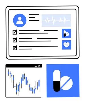 Digital health record interface includes personal information, checklist, hea Stock Illustration
