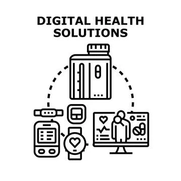 Digital health solutions concept with connected medical devices Stock Illustration