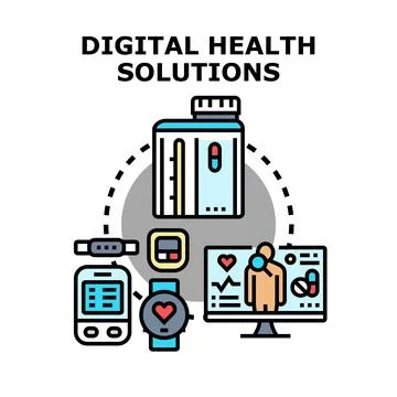 Digital health solutions concept with connected medical devices Stock Illustration