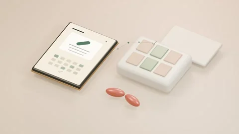 Digital health tablet with medication and prescription symbols Stock Footage 346168475