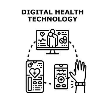 Digital health technology using smart devices for patient care Illustrazione stock