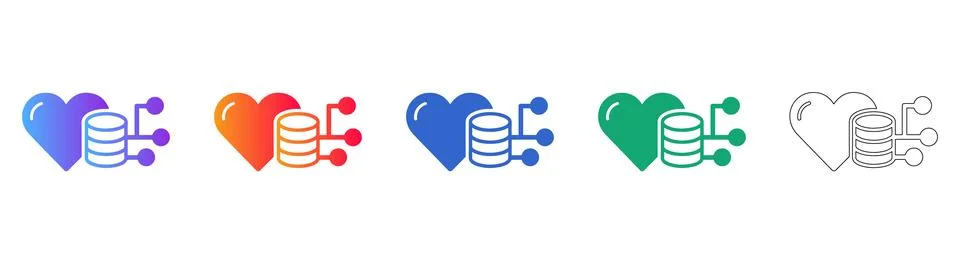 Digital Heart and Data Storage Icon Set 스톡 일러스트