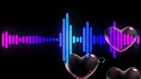 Digital heart beat audio waveform. Neon sound wave visualization with romantic Video stock 340118758