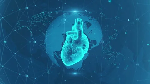 Digital Heart Illustration on Global Map Background, Connecting Health and .. 스톡 동영상 343840712