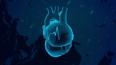 Digital Heart Illustration Over Global Map with DNA Elements and Pulse Lines Vídeos de archivo 339122001