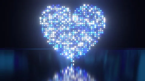 Digital Heart Made Of Square Pixels Flashing Blue White Neon Colors Stock Footage 246880465