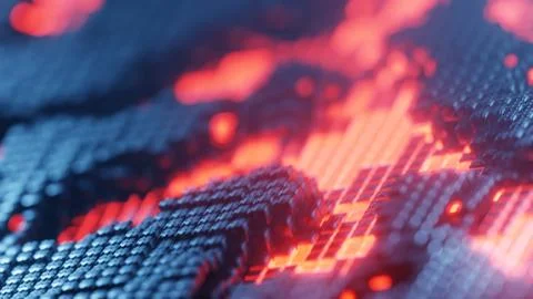 Digital Heatmap: The Cyber Pulse of an Electronic Grid Stock Illustration