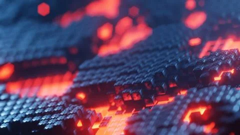 Digital Heatmap: The Cyber Pulse of an Electronic Grid Stock Illustration