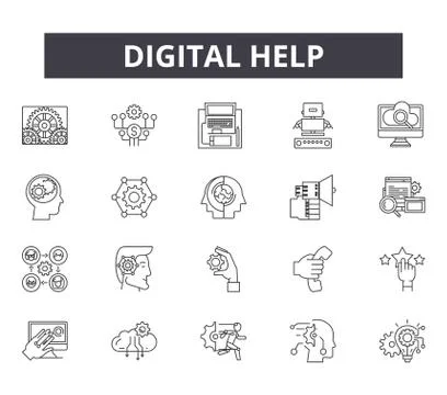 Digital help line icons for web and mobile design. Editable stroke signs Stock Illustration