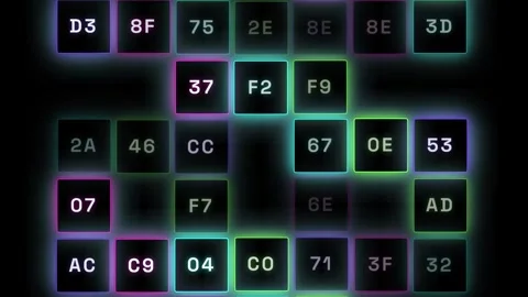 Digital hexadecimal code grid with blocks Stock Footage 343881051
