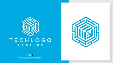 Digital hexagon abstract logo design template. Pixel technology logo branding. Stock Illustration