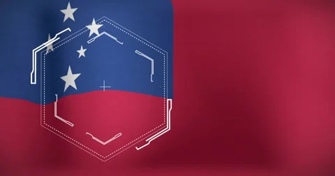 Digital hexagon and star animation overlaying Samoa flag in school presentation 動画素材 303441845