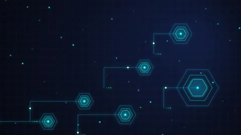 Digital hexagon network nodes connecting data points on dark motion graphic.. 스톡 동영상 347200086