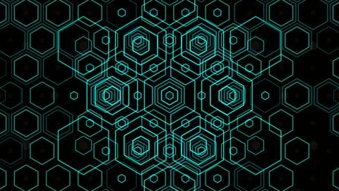 Digital hexagon pattern with glowing blue lines and dark background Stock Illustration