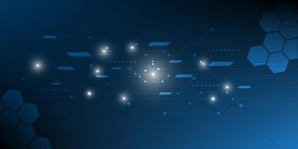 Digital hi tech hexagons technology background. Stock Illustration