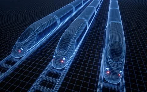 Digital high speed railway bullet train, 3d rendering. Stock Illustration