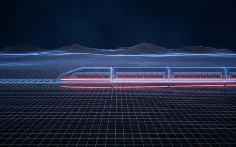 Digital high speed railway bullet train, 3d rendering. Stock Illustration