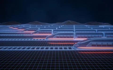 Digital high speed railway bullet train, 3d rendering. Stock Illustration