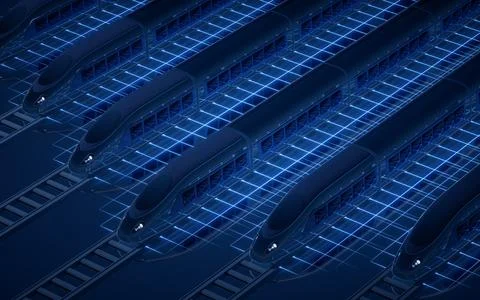 Digital high speed railway bullet train, 3d rendering. Stock Illustration