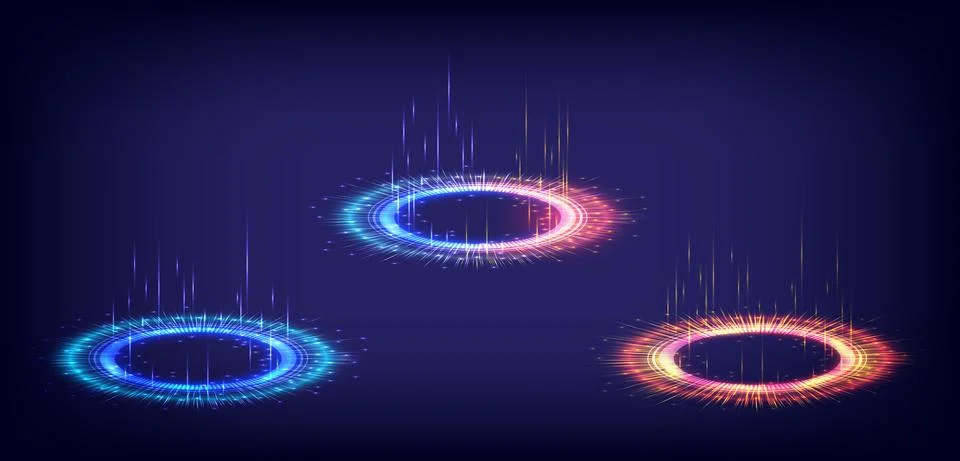 Digital high-tech collection in glowing HUD. Hologram portal of science futur イラスト素材