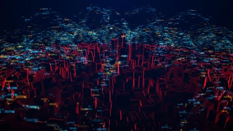 Digital High -Tech Data Surround An International City Stock Footage 124185192