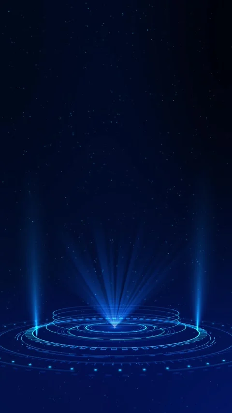 Digital high-tech hologram Technology blue 3D 4K circle light stage on futuristi Stock Footage 341899624