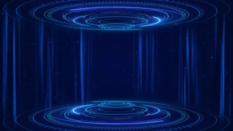 Digital high-tech Technology blue circle light stage on futuristic elements Stock Footage 295168791