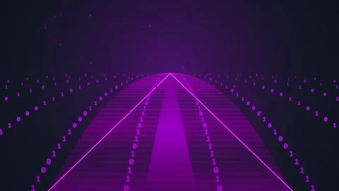 Digital Highway: Abstract Binary Code Road in Neon Purple Stock Footage 348231545