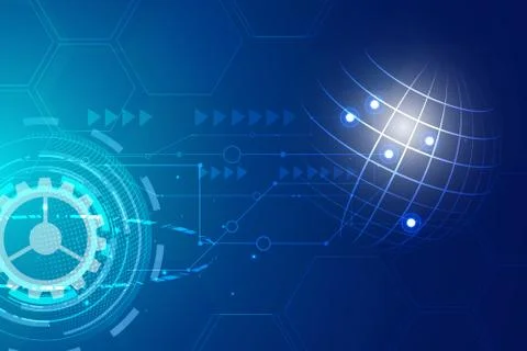Digital hitech technology with gearwheel and Geometric network lines backgrou Ilustración de archivo